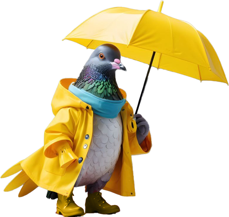 Pigeon with umbrella
